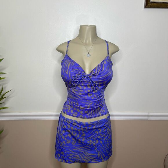 Victoria's Secret Swim Purple Print Tankini Top & Skirt 2 PCS. Set - 38D/M